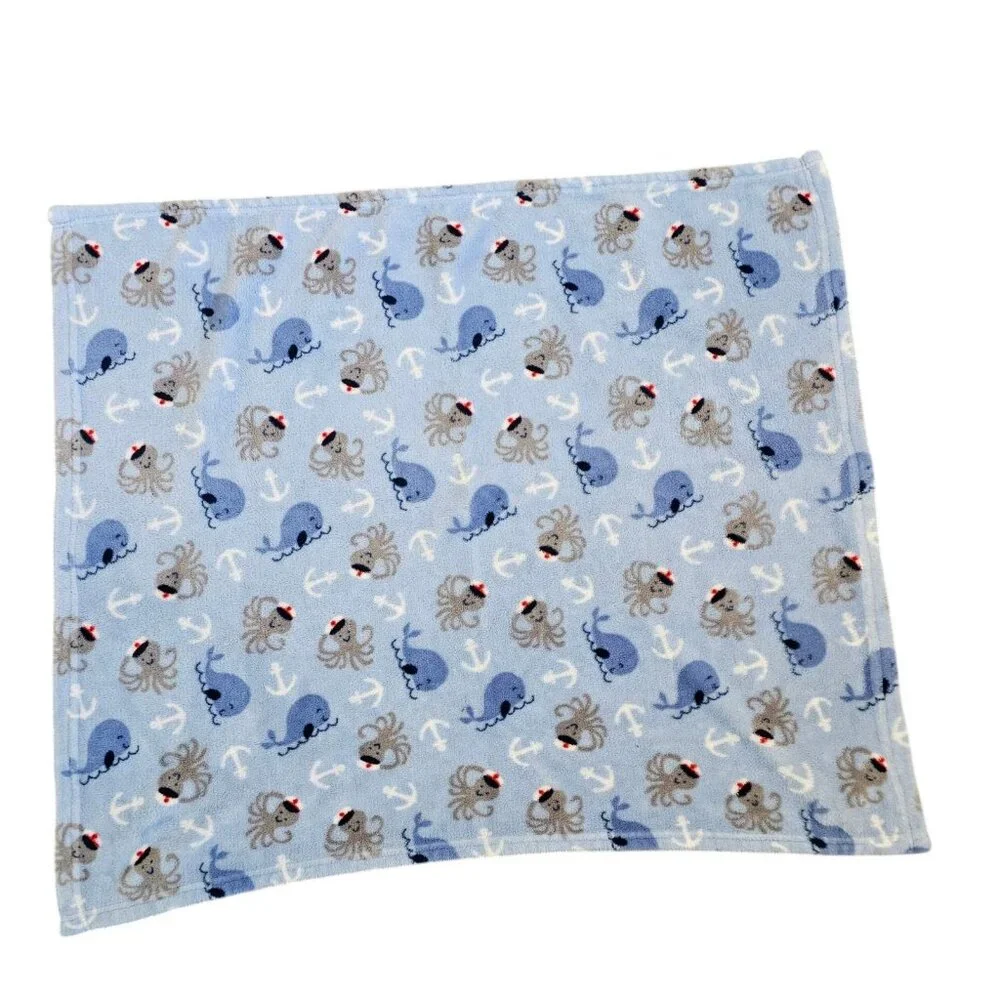 Parents Choice Walmart Blue Baby Blanket Octopus Sailor Hat Captain Whale Anchor